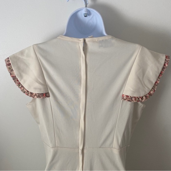 Vintage 70’s Peasant Dress Floral Cream w. Flutter Sleeves Prairie Western M - Picture 8 of 15